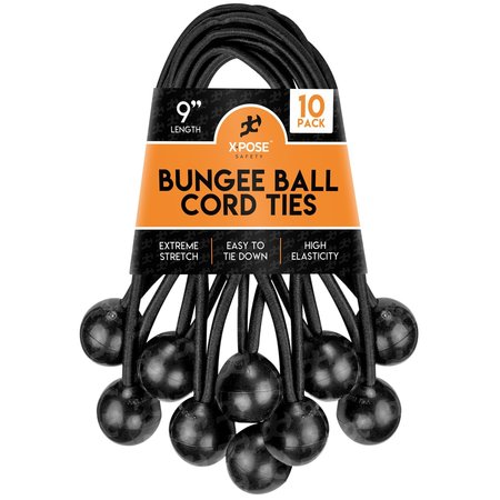 XPOSE SAFETY Ball Bungees Black 9 in , 10PK BB-9B-10-X